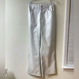 Pink Lily Women’s Silver Metallic High Waisted Leather Pants Size Medium